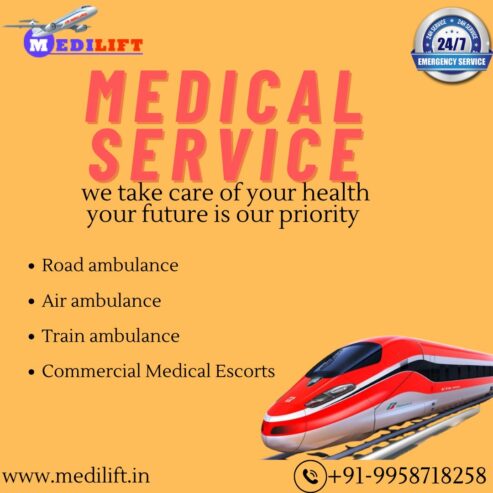 Medilift Train Ambulance in Ranchi is fully loaded with Advanced Medical Tools