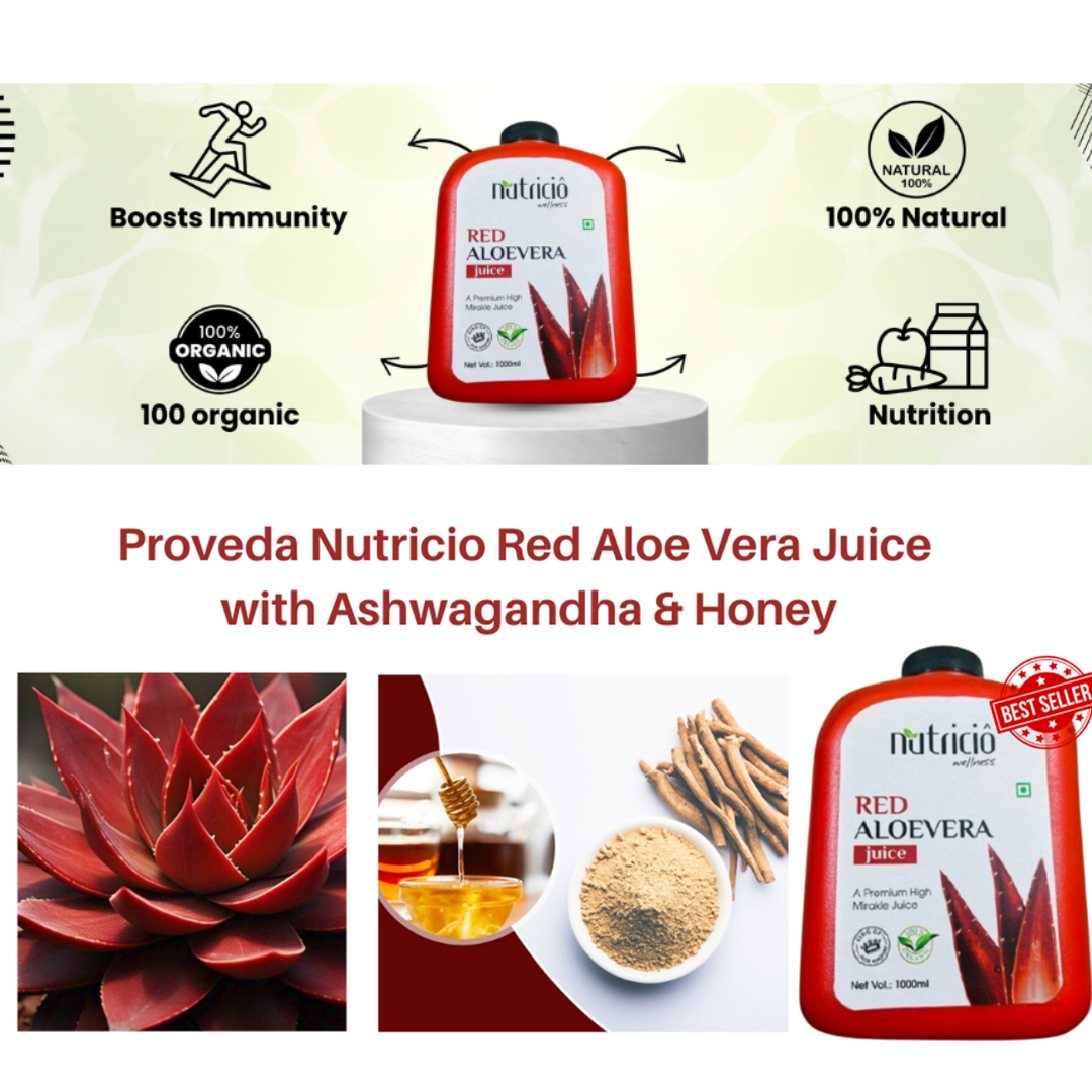 proveda nutricio wellness Red Aloevera Juice with Ashwagandha and Honey, 1000 ml, Pack of 1, a primium high mirakle juice
