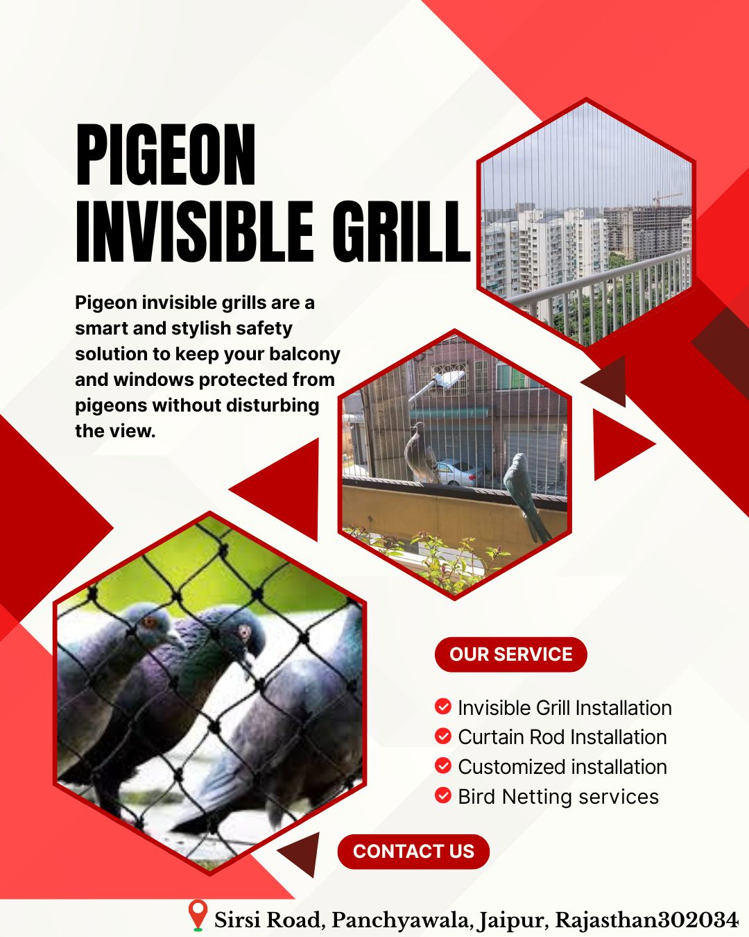 Durable Pigeon Invisible Grill Installation in Jaipur