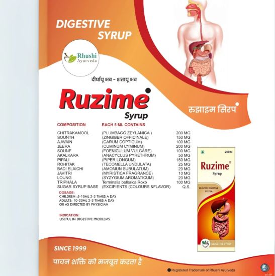 rhushiayurveda.com | Ruzime Ayurvedic Syrup for smooth digestion, reduces bloating, and promotes overall gut health