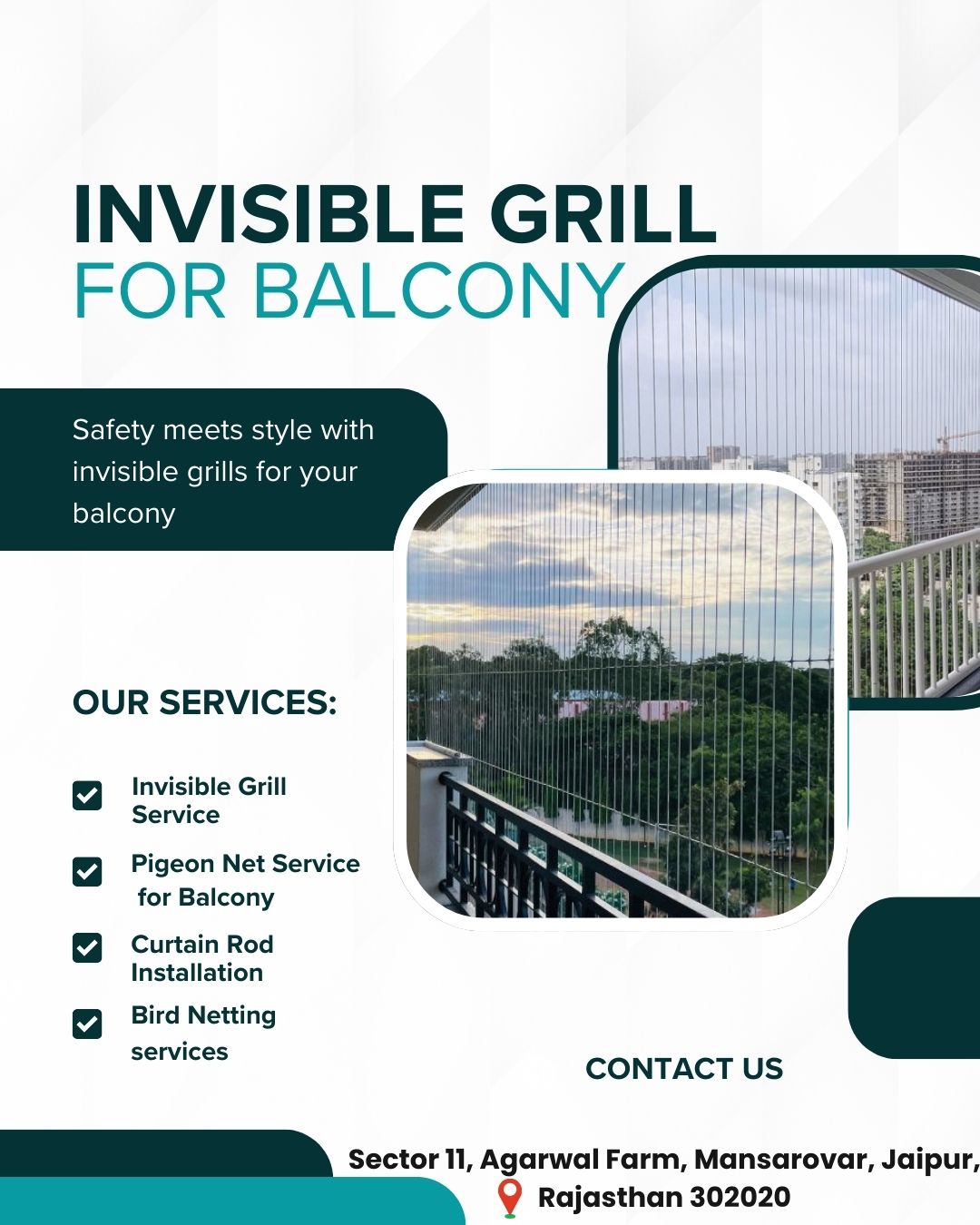 Invisible Balcony Grill & Pigeon Net Installation Jaipur